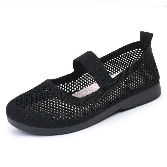 Breathable Woven Women's Casual Shoes - Lightweight Hollow Out Summer Mom Shoes with Soft PVC Sole (Black/Gray/Cyan/Apricot, Sizes 35-41)