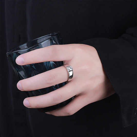 D Color Moissanite Ring Men's Sterling Silver
