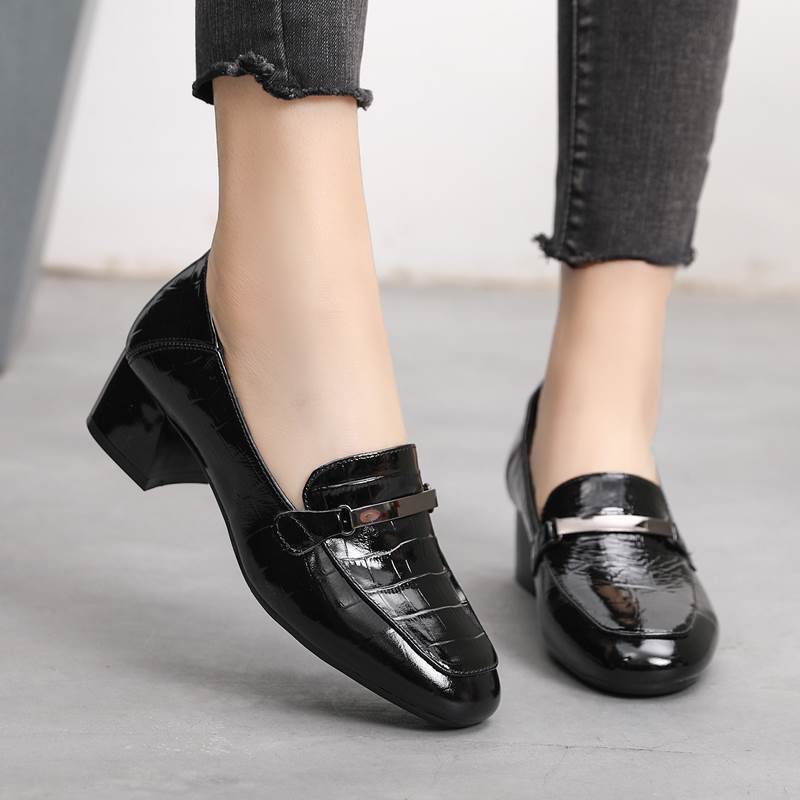 Single Shoes Women Thick Heel Comfortable Korean Fashion Women's Leather Shoes Mid-heel