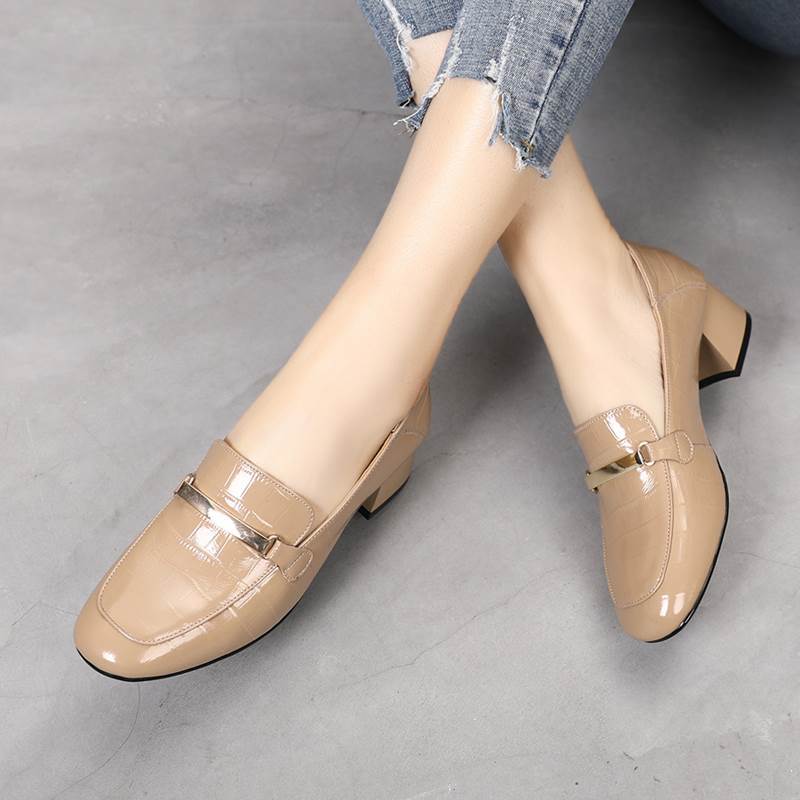 Single Shoes Women Thick Heel Comfortable Korean Fashion Women's Leather Shoes Mid-heel
