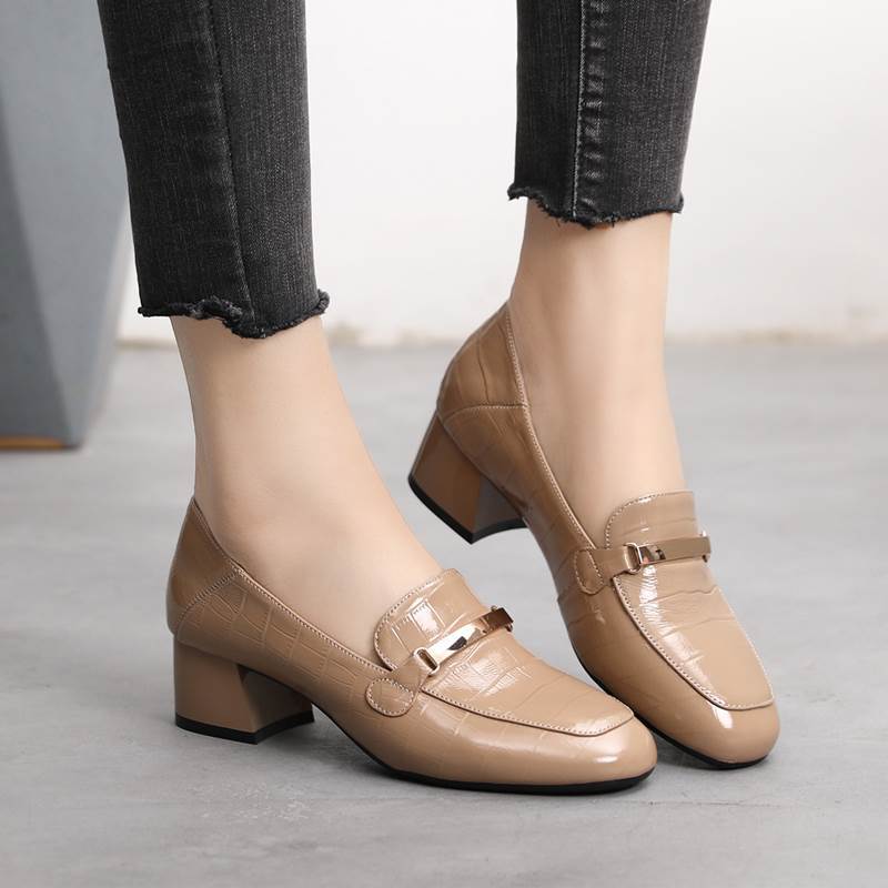 Single Shoes Women Thick Heel Comfortable Korean Fashion Women's Leather Shoes Mid-heel
