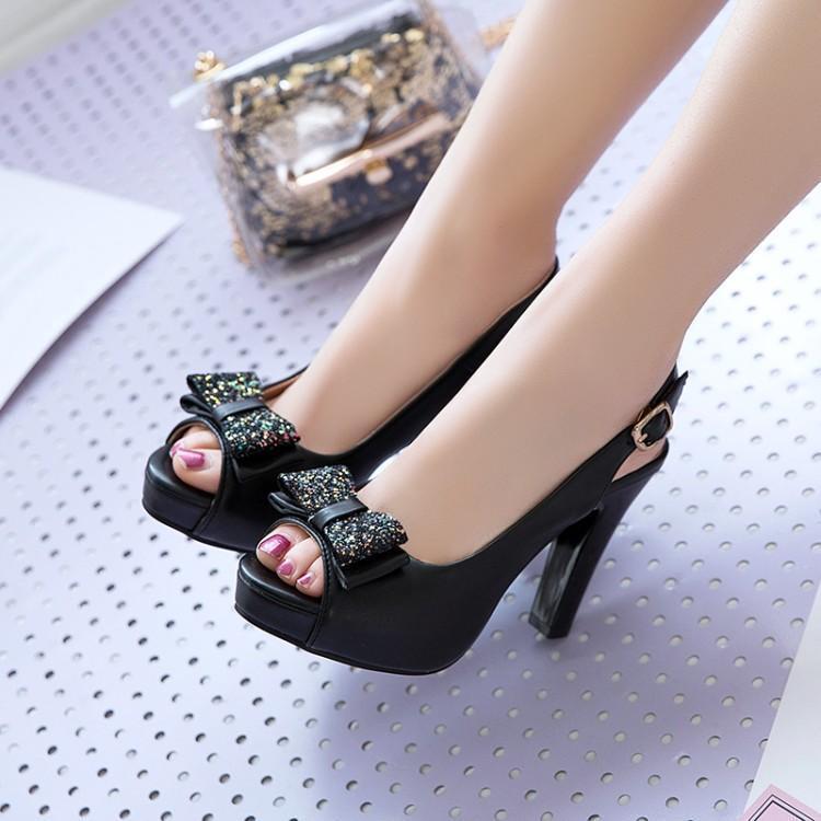 Elegant Bow High Heel Shoes for Women - 8cm+ Thick Heel Platform Pumps (Waterproof, Round Toe, Microfiber Leather
