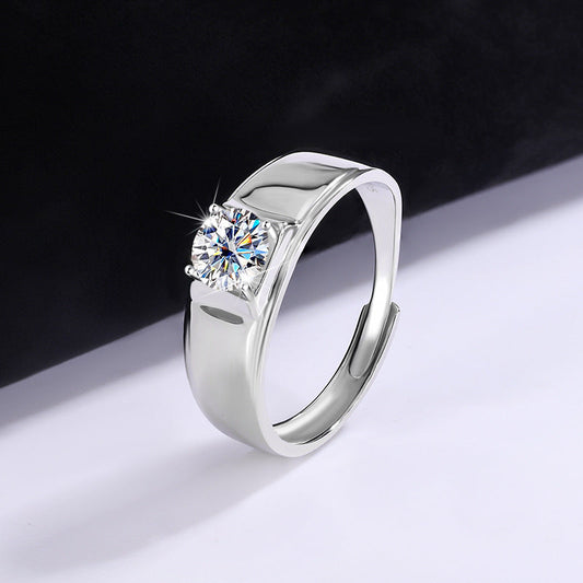 D Color Moissanite Ring Men's Sterling Silver