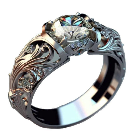 Personality Fashion Accessories Vintage Flower Shape Diamond Ring